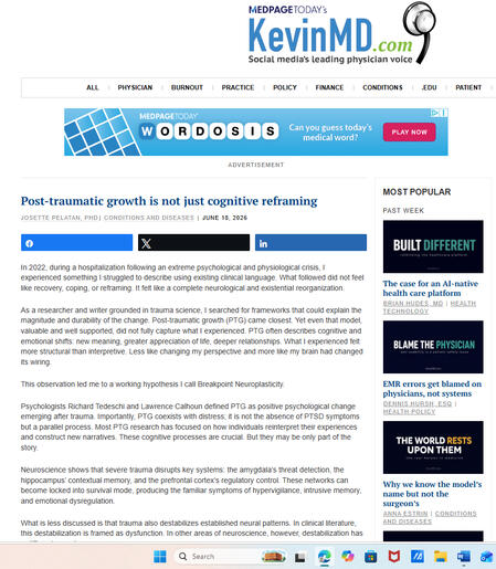 Post-traumatic growth is not just cognitive reframing by Dr. Josette Pelatan, PhD in Conditions and Diseases